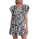 ELAN Women's Short Sleeve Elastic Waist Flowy Mini Dress