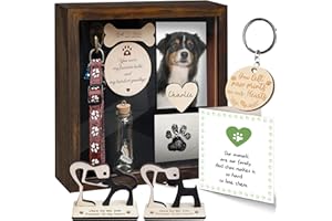 VINATIMES 8.6'' Pet Memorial Shadow Box, Rustic Collar Holder Picture Frame, Paw Print Kit, Dog Wooden Sculpture, Pet Ashes Fur Jar, Cat Memorial Keychain, Dogs Sympathy Card, Gift for Pet Lovers PSD-4R