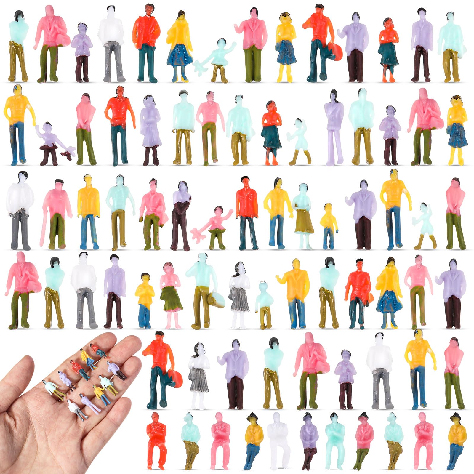 Namalu 300 Pcs Mini Figurines 1: 100 Scale 0.79 Inch Sitting and Standing Plastic Miniature Assorted Poses Architectural Painted Tiny People Model for Model Trains and Miniature Scenes