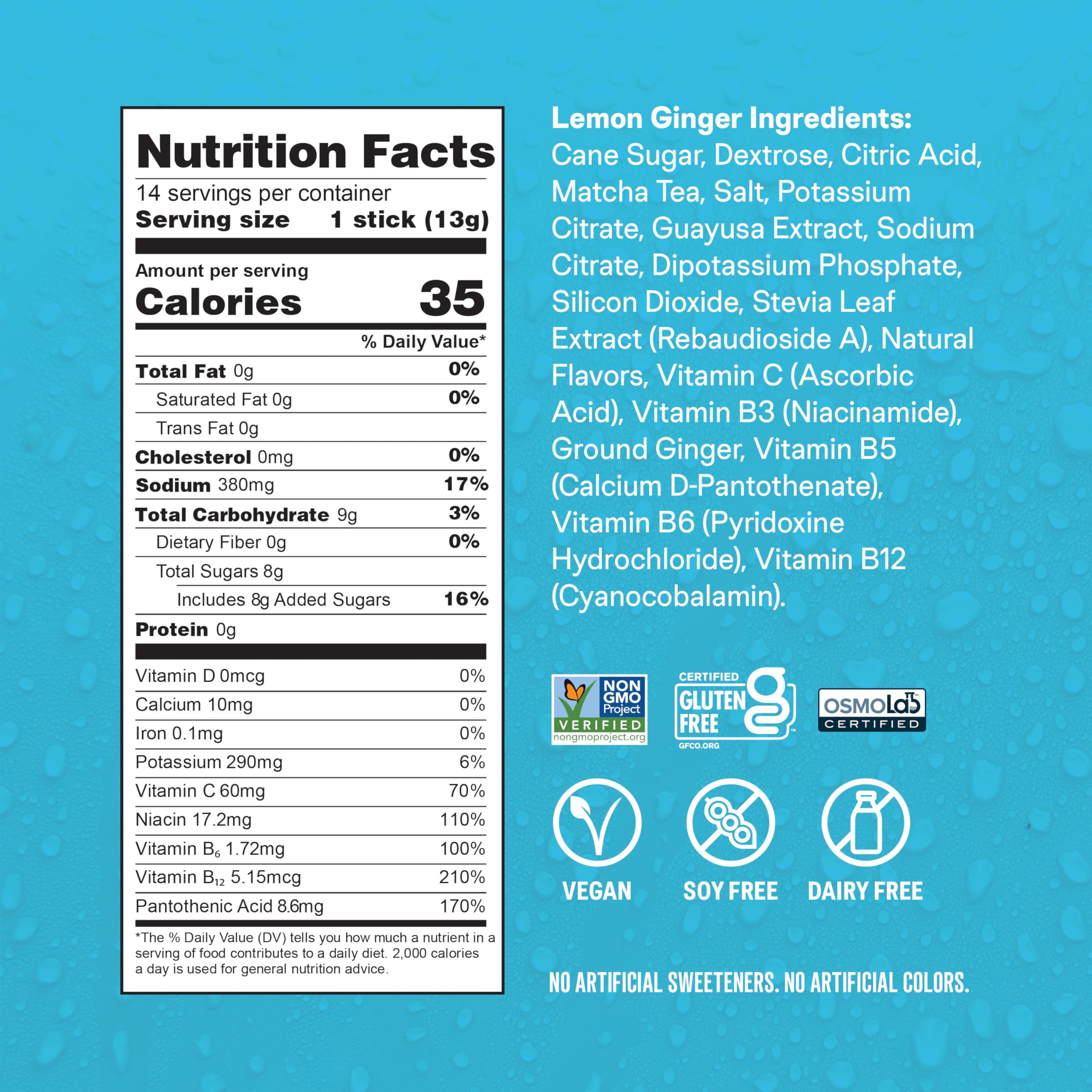 Liquid I.V.® Hydration Multiplier® +Energy - Lemon Ginger - Hydration Powder Packets | Electrolyte Powder Drink Mix | Convenient Single-Serving Sticks | Non-GMO | 14 Servings (Pack of 12)