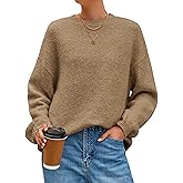 MASCOMODA Long Sleeve Crewneck Pullover Oversized Sweaters for Women Fall 2026 Casual Loose Fuzzy Chunky Knitted Jumper Tops