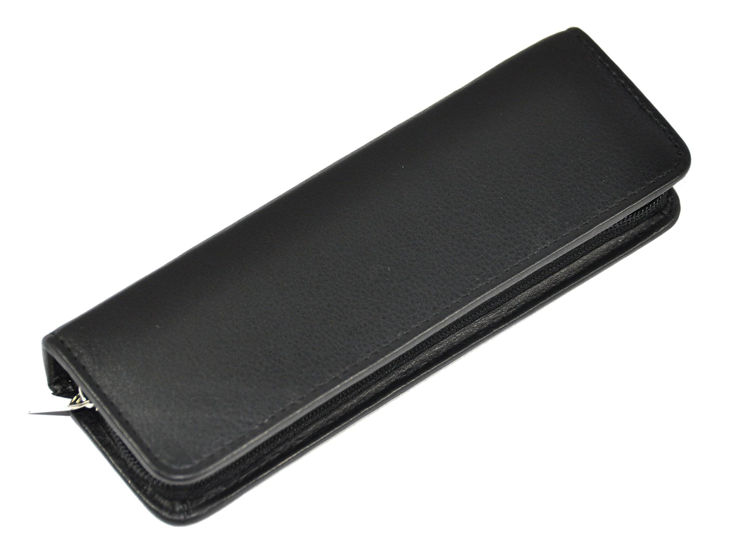 Leather pen case for 2 writing instruments with zip Hans Kniebes Nappa full cowhide leather black