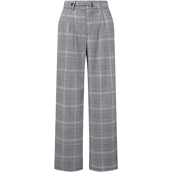 CIDER Houndstooth High Waist Belted Wide Leg Trousers: Carbon, XXS