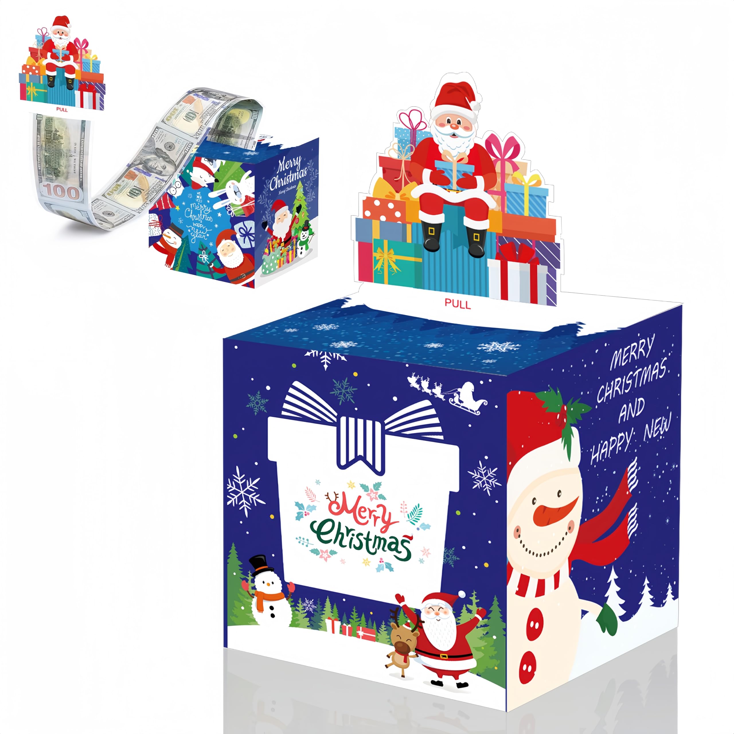 Christmas Money Box for Cash Gift,Christmas Pull Surprise Money Gift Box forKids/Adult Presents,Money Cake Pull out Cash with Xmas Card and 50P Transparent Bags,Money Pull Box for Christmas Party