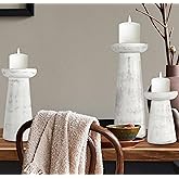 Hand Crafted Wooden Pillar Candle Holder Set of 3, Ideal for LED and Pillar Candle, Gift for Wedding, Christmas, Party, Home, Spa, Reiki, Aromatherapy,Votive Candle Gardens, 10,8,6 Inch, Antique White