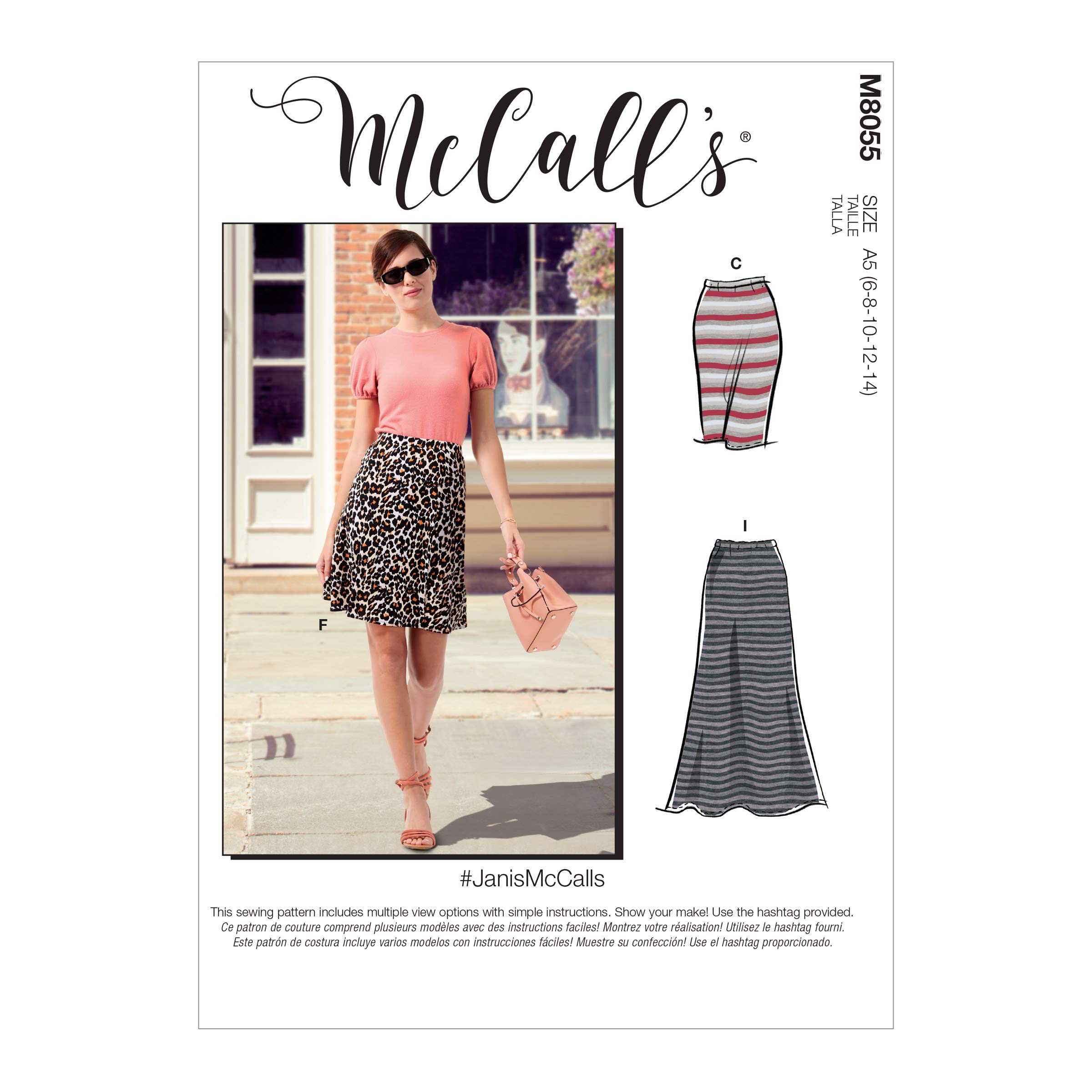 McCalls Pattern M8055E5 Misses' Straight or A-line Skirts in 7 Lengths E5 (14-16-18-20-22)