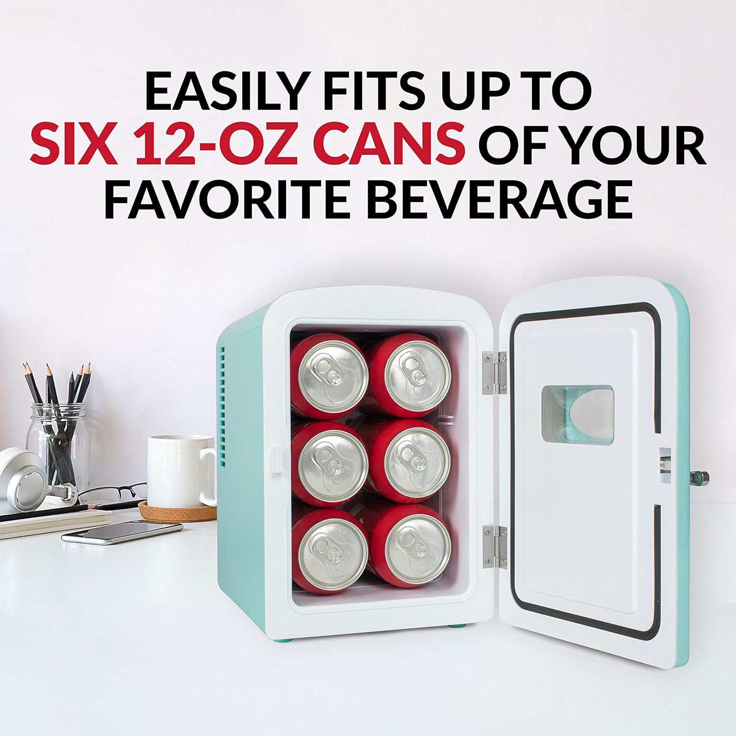 Nostalgia RF6RRAQ Retro 6-Can Personal Cooling and Heating Mini Refrigerator with Carry Handle for Home Office, Car, Boat or Dorm Room-Includes AC/DC Power Cords, Aqua: Kitchen & Dining