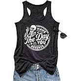 hcihgzr Womens Funny Skull Skeleton Gothic Graphic Racerback Tank Tops | Casual Horror,Workout,Summer,Sleeveless Vest