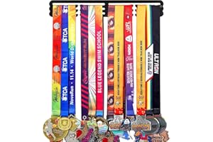 Goutoports Medal Hanger Display Rack - Personalized Award Ribbon Organizer for Sports Race Runner Gymnastics Plaques Hanger for Wall Mount Hold Up 60 Medal for Athlete - Never Give Up