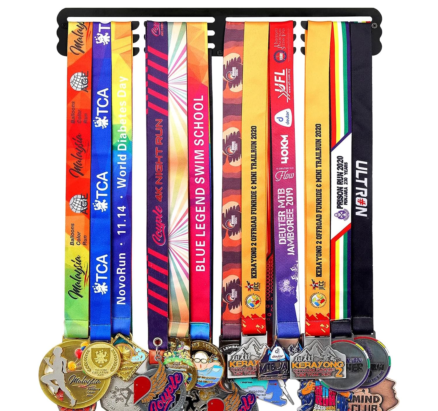Goutoports Medal Hanger Display Rack - Personalized Award Ribbon Organizer for Sports Race Runner Gymnastics Plaques Hanger for Wall Mount Hold Up 60 Medal for Athlete (HOL05P)