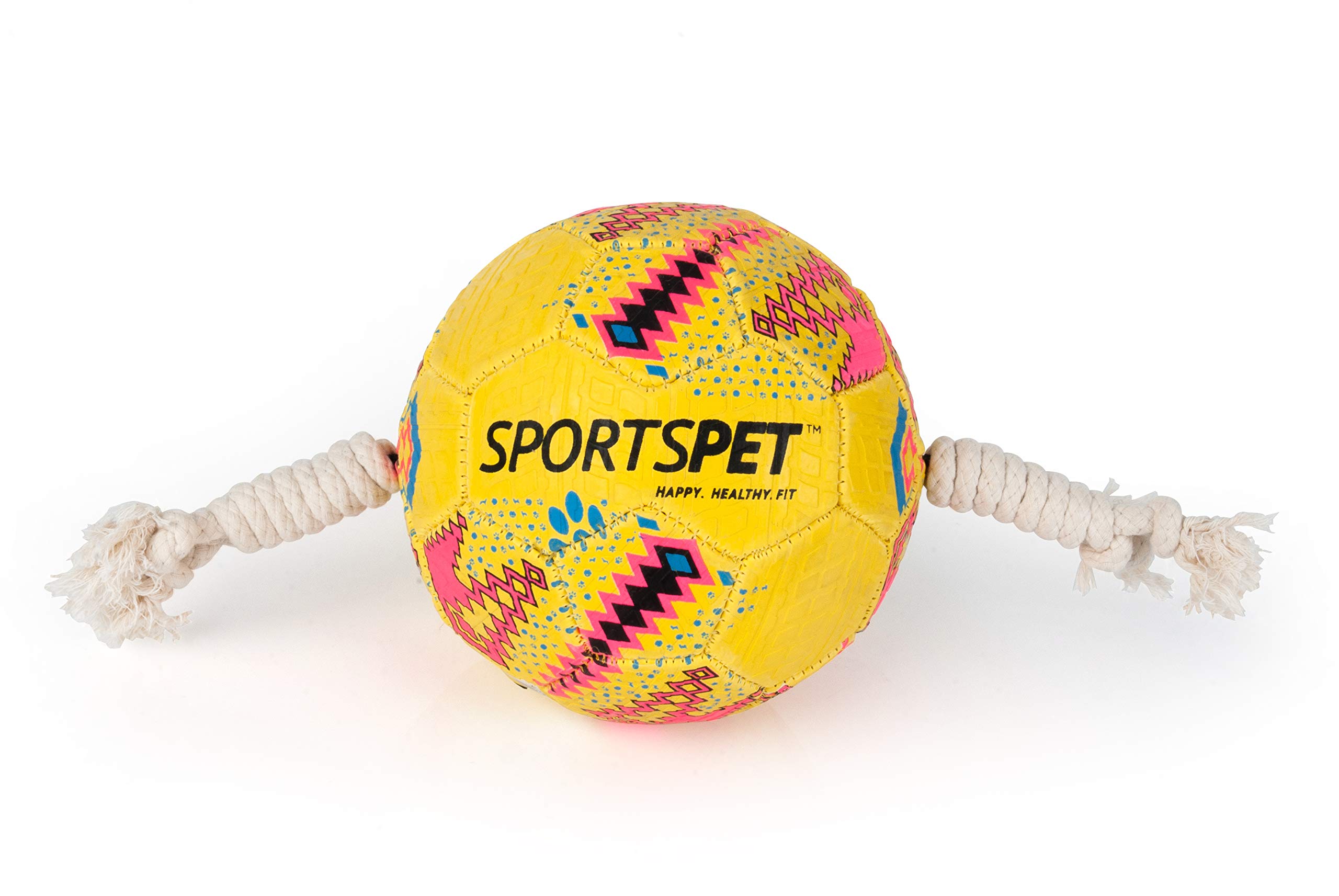 SPORTSPET Tough Durable Football Training Ball With Ropes - Dog Toy - Exercise Ball - Non Toxic And Environmentally Friendly - For Dogs And Puppies - Size 1