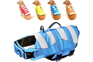 Fragralley Dog Life Jacket Safety Vests for Swimming Superior Buoyancy & Rescue Handle High Visibility Dog Life Preserver Lifesaver Coat for Summer (XL (Chest Girth: 25.6"-33.5") Coral Blue)