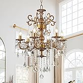 MEELIGHTING Luxury Antique Bronze Crystal Chandeliers with Candle Pendant Ceiling Light Fixture - 6 Lights Gold Crystal Chand