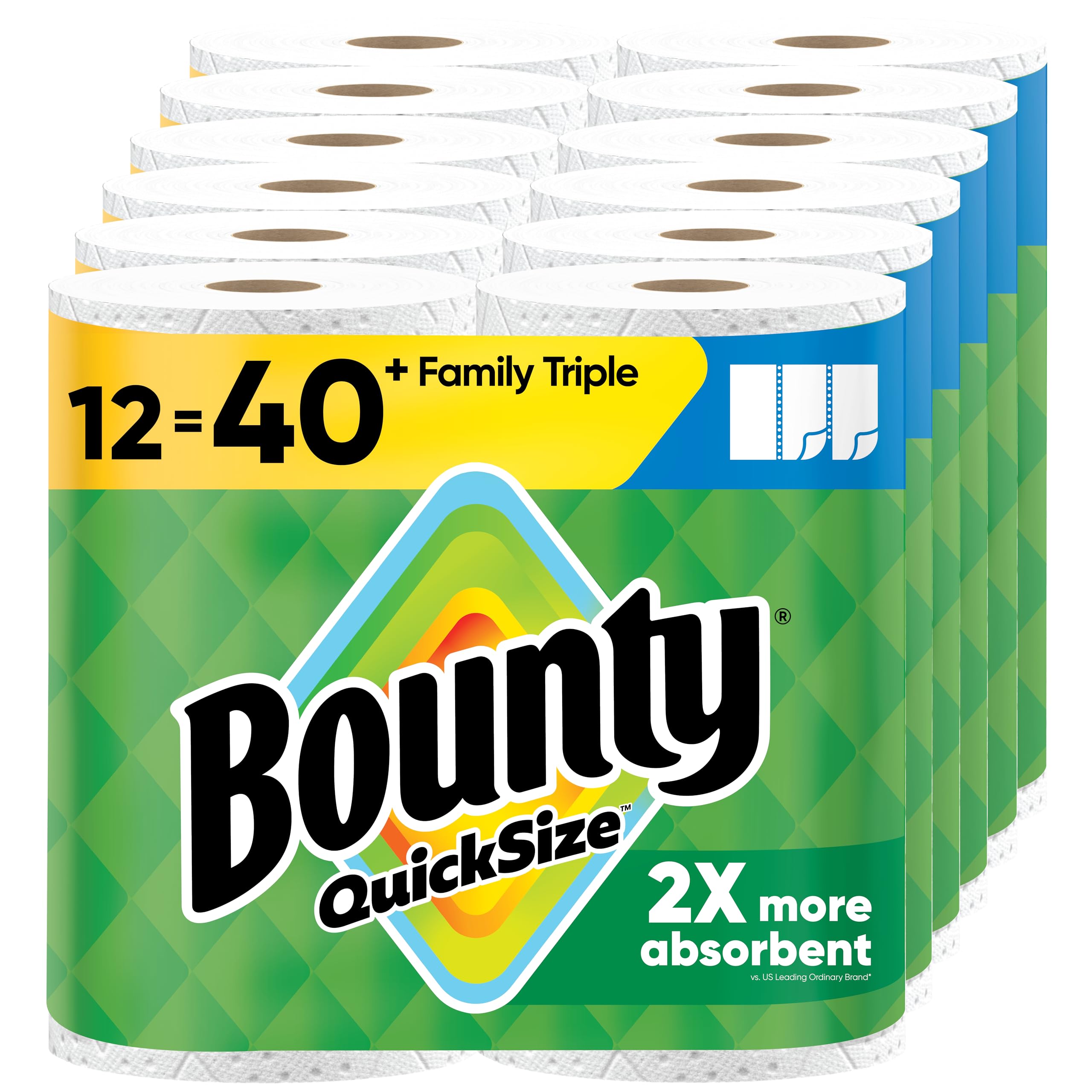 Photo 1 of Bounty Quick-Size Paper Towels, White, 12 Family Triple Rolls = 40 Regular Rolls