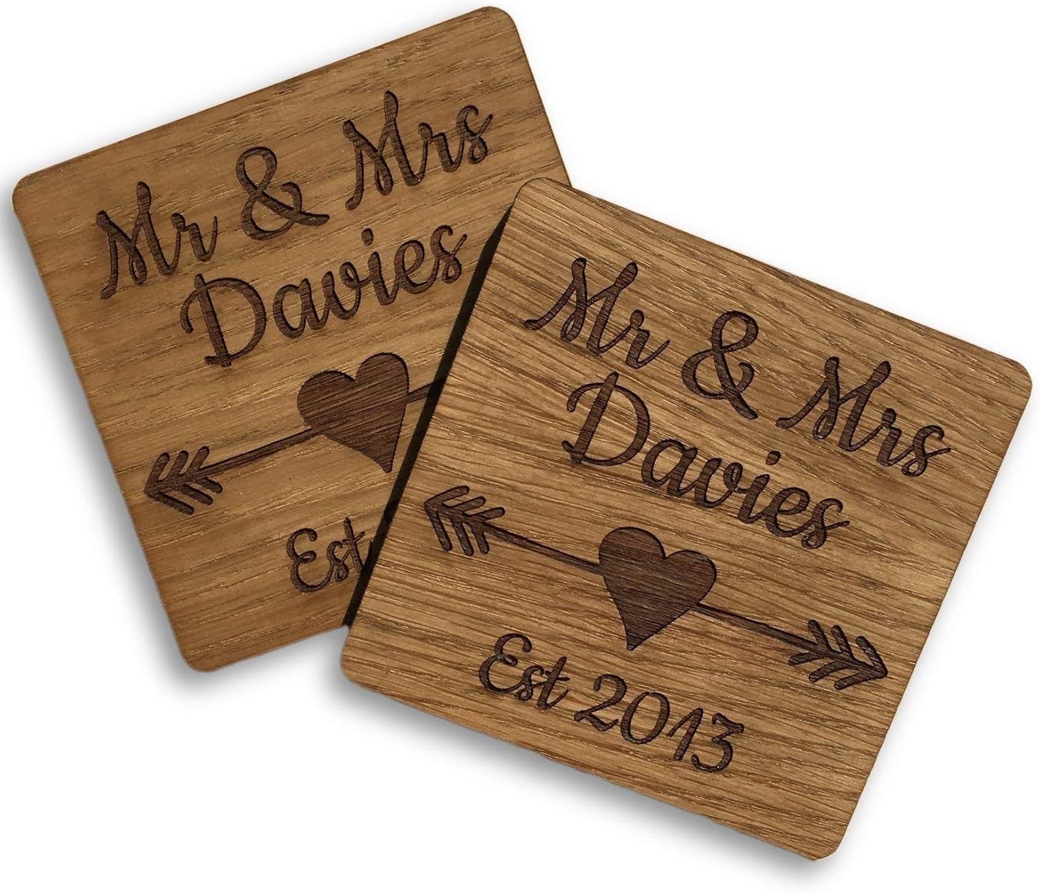 Set of 2 Wooden Mr & Mrs Coasters, Ideal Gift for Wedding or Anniversary Amazon.co.uk Kitchen