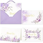 Crisky Thank You Cards 4 Assortment, Watercolor Painted Purple Florals (25 Cards with Envelopes for Birthday, Baby Shower, Bridal Shower, Wedding, All Occasion)