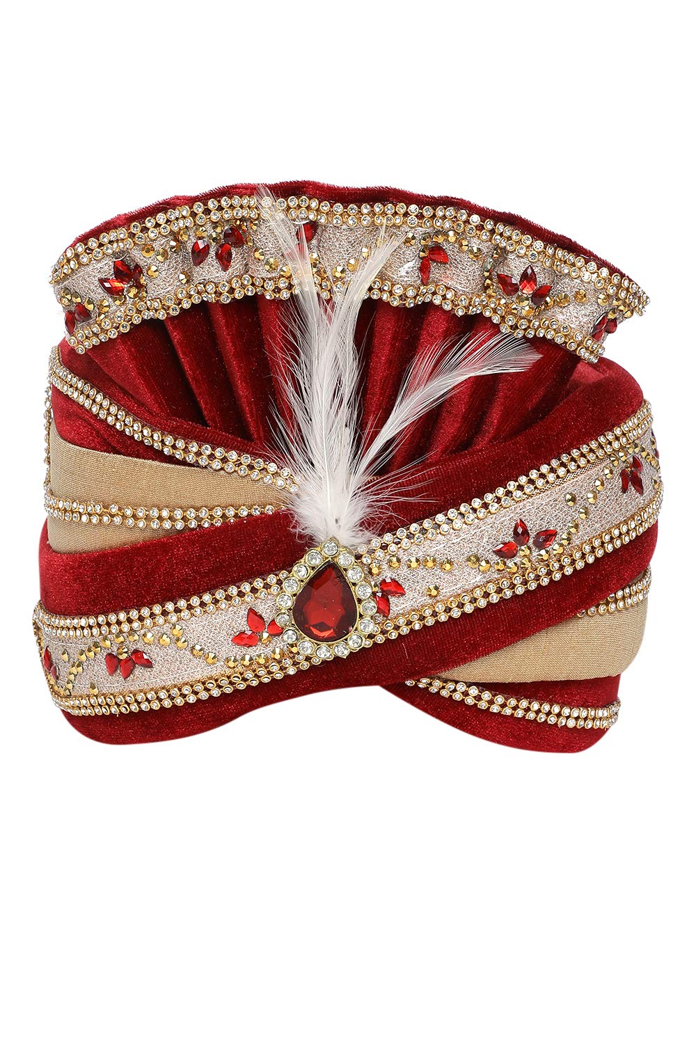 KMINE Men's Embellished Wedding & Party Turban and Self Design Pagri/Men's Turban/Men's Safa/Pagdi/Embellished, Woven Pagri/Turban for Marriage.
