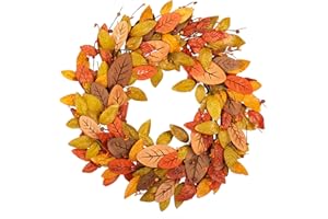 VGIA 18 Inch Fall Wreath Front Door Wreath Fall Decorations with Wood and Silk Autumn Leaves Harvest Festival Decorations for Home