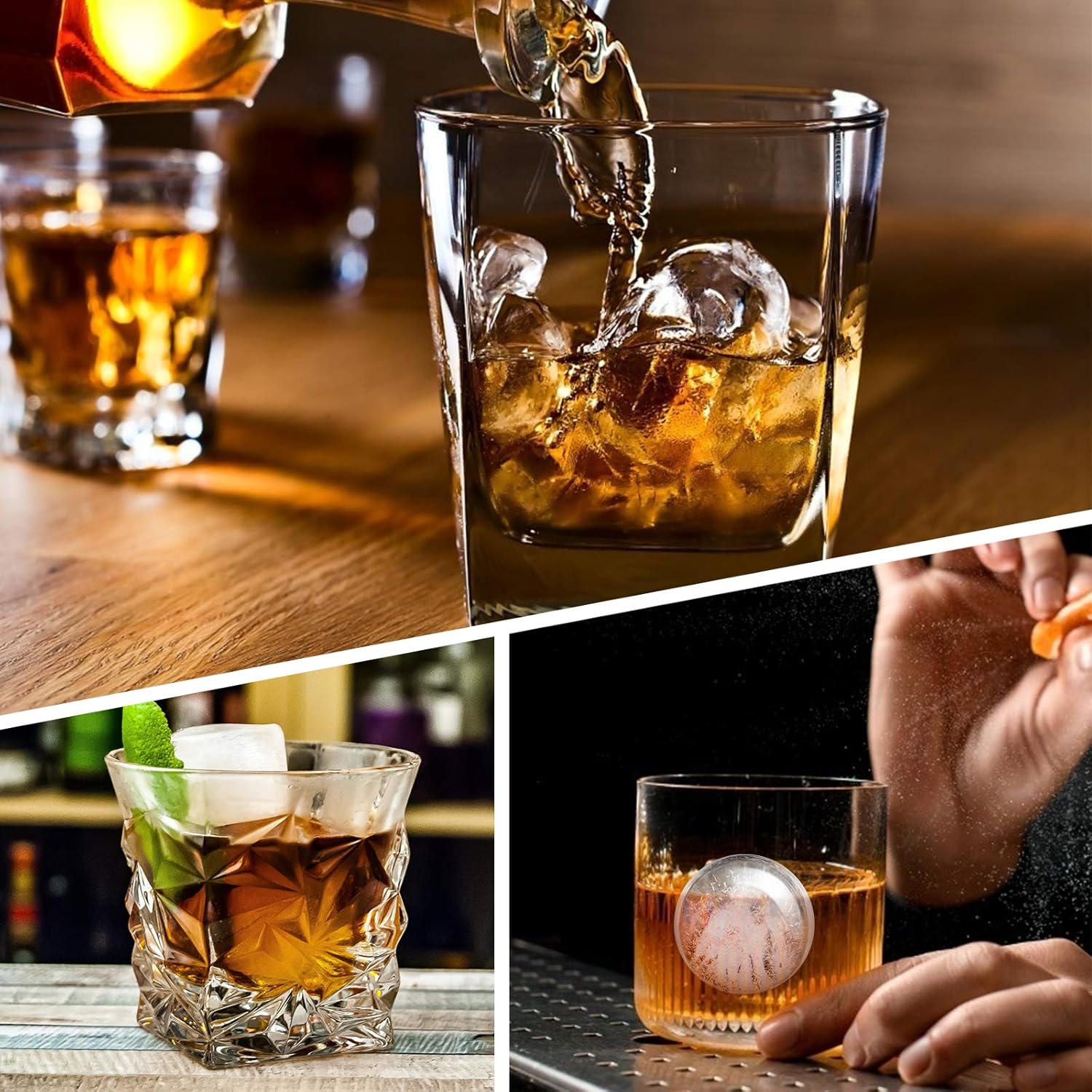 Ice Cube Tray, AiBast Ice Trays for Freezer With Lid, 3 Pack Silicone Large Round Ice Cube Tray, Sphere Square Honeycomb Ice Trays for Whiskey With Covers&Funnel, Reusable Whiskey Ice Ball Mold Grey: Kitchen & Dining