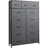 WLIVE Storage Organizer Unit with 13 Fabric Bins, Storage Drawers Organizer with Steel Frame, Tall Storage Tower Organizaton for Living Room, Hallway, Office, Dark Grey