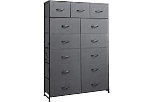 WLIVE Storage Organizer Unit with 13 Fabric Bins, Storage Drawers Organizer with Steel Frame, Tall Storage Tower Organizaton for Living Room, Hallway, Office, Dark Grey