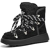 BEAU TODAY Snow Boots for Women, Suede Fur Womens Platform Boots Anti-Slip Lace Up Round Toe Ankle Boots Comfort Outdoor Walking Winter Shoes