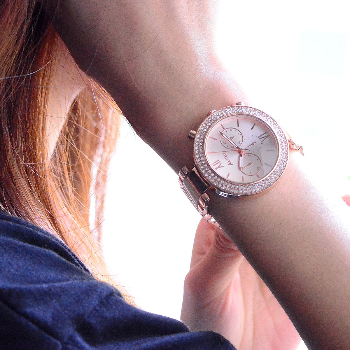 Abrray Rose Gold Watch Women Quartz Waterproof Watch Luxury Alloy Bracelet Business and Casual Watch