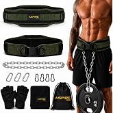 ASPIRE FORGE Weighted Dip Belt with Chain, Weight Belt for Dips, Pull Ups &amp; Belt Squats, Complete Kit with Back Brace Style Support, Dumbbell Strap &amp; Weight Lifting Gloves