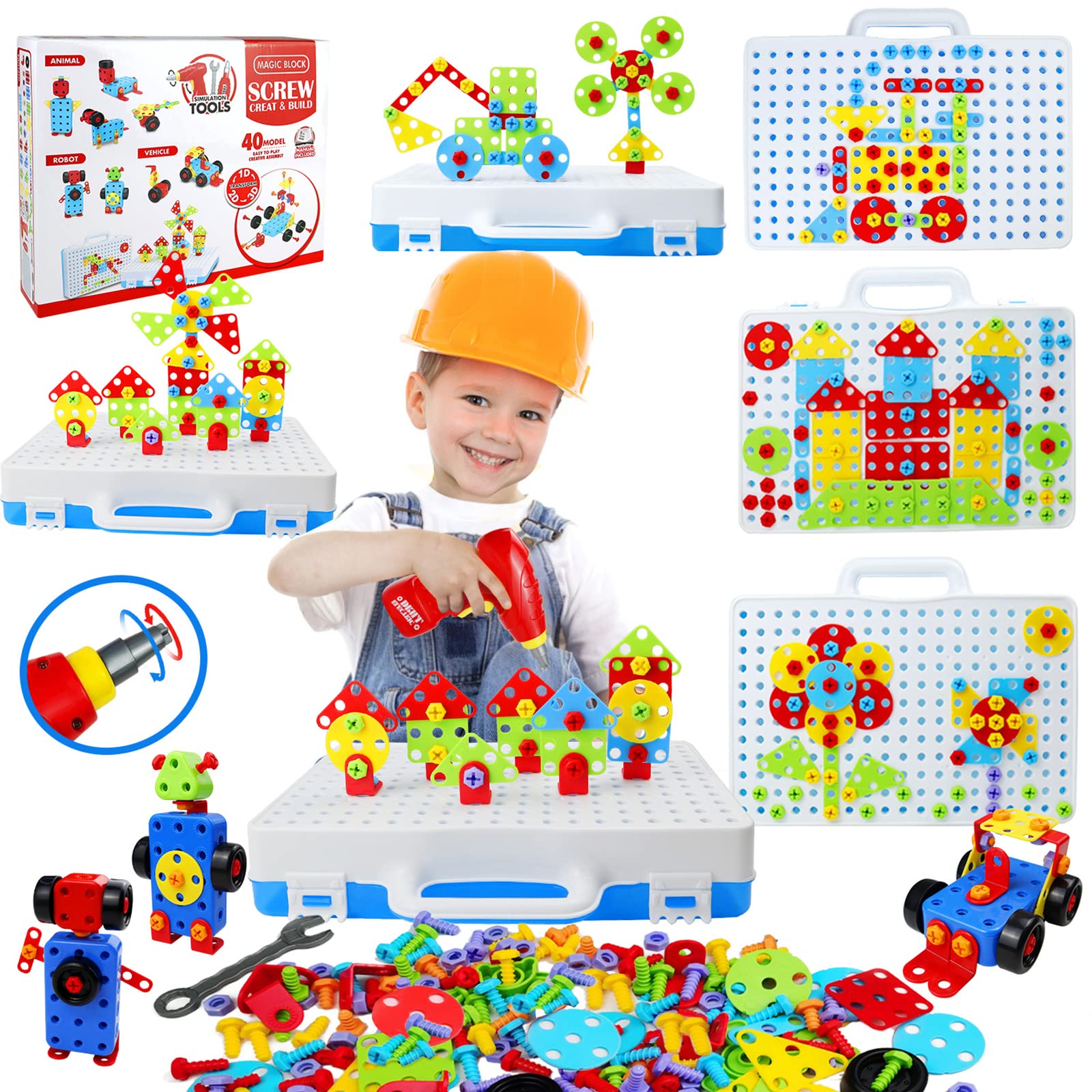 Photo 1 of STEM Toys for 3 5 7 Year Old Boys Kids, 232 Pcs Kids Drill Set Building Blocks, DIY Educational Construction Engineering Toys
