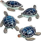 Novabright 4 Pcs Sea Turtle Statue Figurines Ocean Decor, Large, Deep Blue | Resin Sea Turtle Decor for Home Office Tabletop, 4.5"x3.66"x1.57", Ocean Beach Marine Ornaments, Garden Pond Shelf Gift