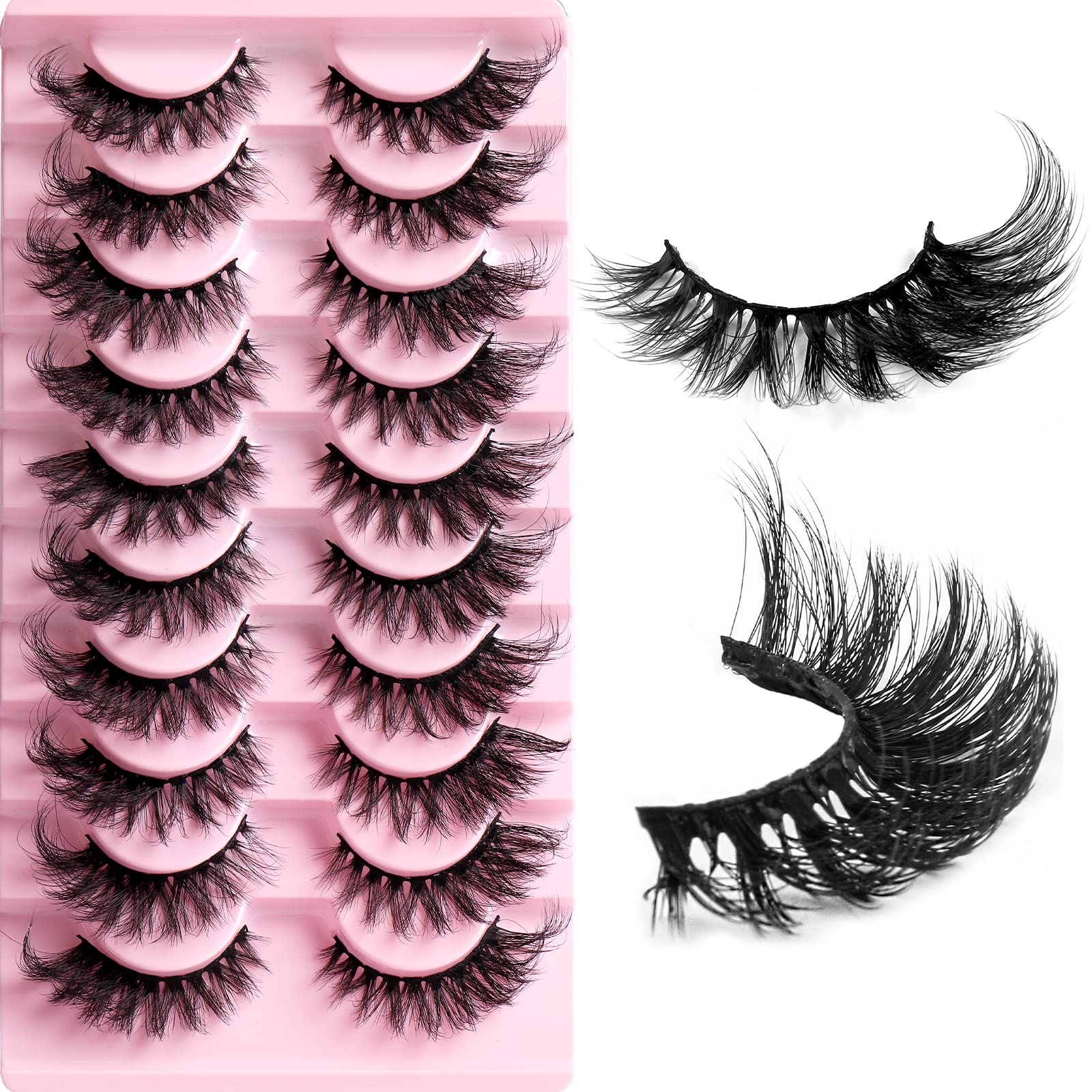 False Eyelashes Cat Eye Lashes Natural Fluffy Wispy Russian Strip Lashes 8D Faux Mink Volume Fox Eye Lashes Handmade Thick Soft Long Dramatic Fake Eyelashes 10 Pairs (HLY03)
