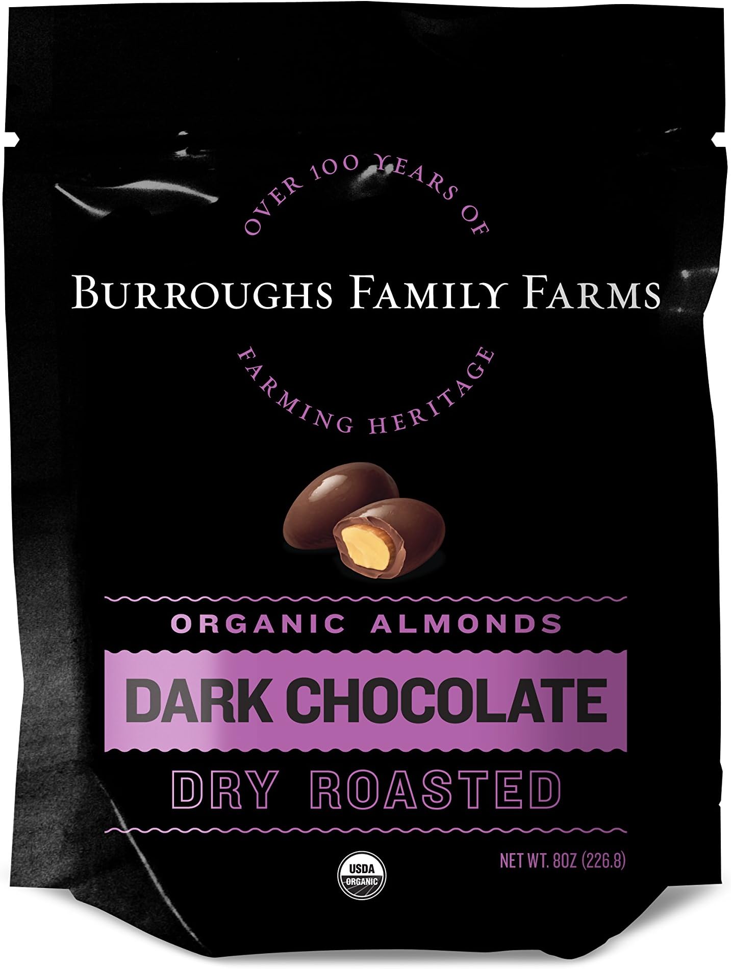 Dark Chocolate Dry Roasted Organic Almonds, 8oz
