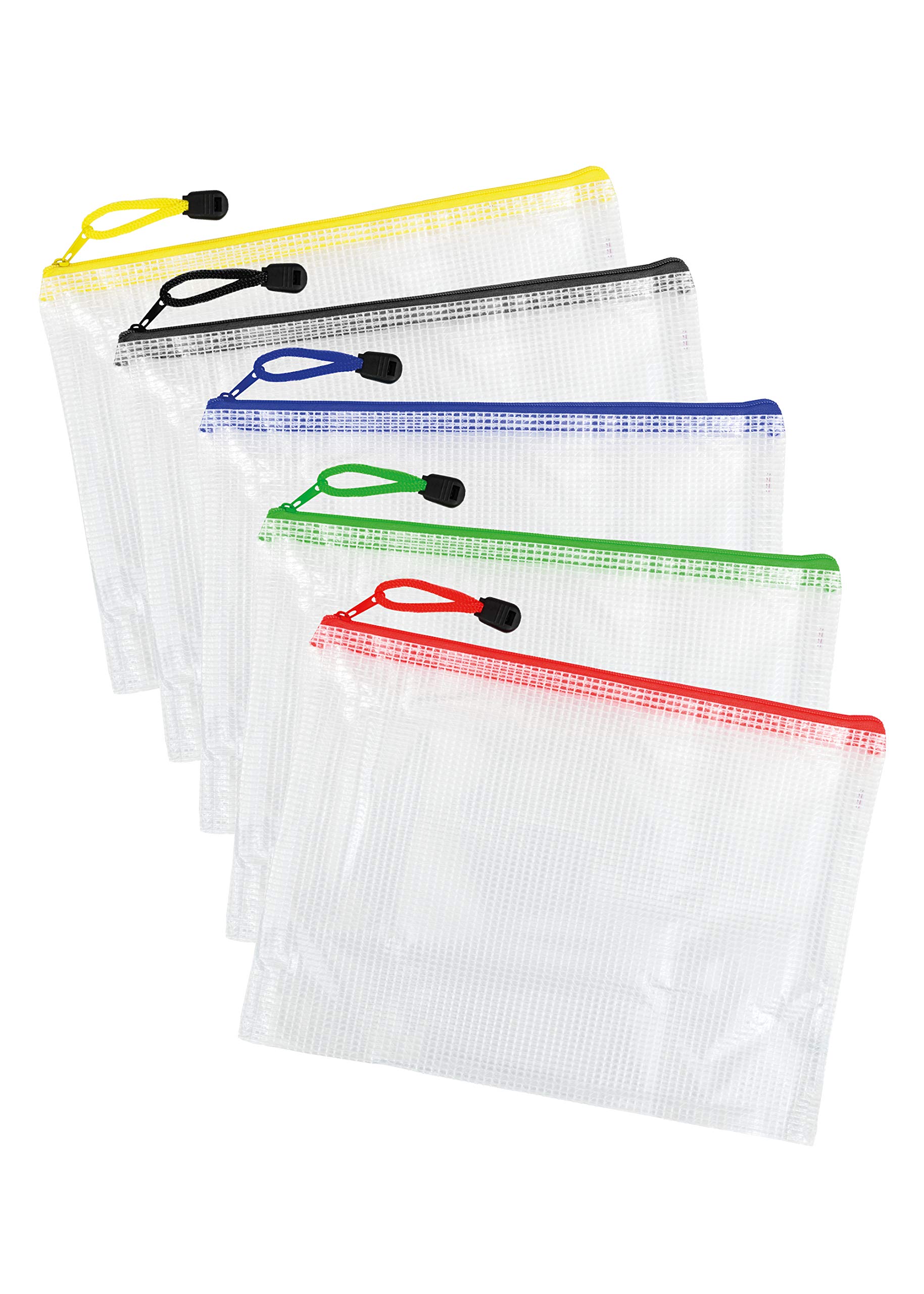 5 Clear Pencil Cases Large (Yellow, Black, Blue, Green, Red, A5) | 1 of Each Colour