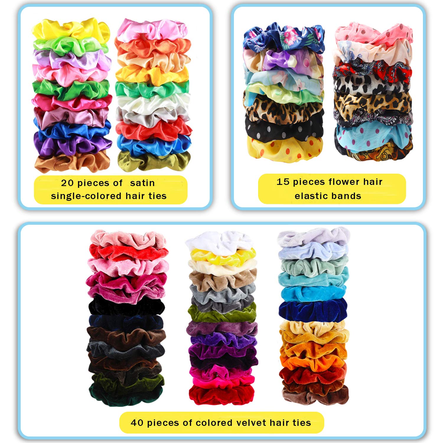 75 Pcs Premium Velvet Hair Scrunchies Silk Scrunchies Chiffon Flower Hair Bands for Women or Girls Hair Accessories with Gift Bag, Great Gift for Birthday ，Party，Halloween ，Thanksgiving，Christmas New Year : Beauty
