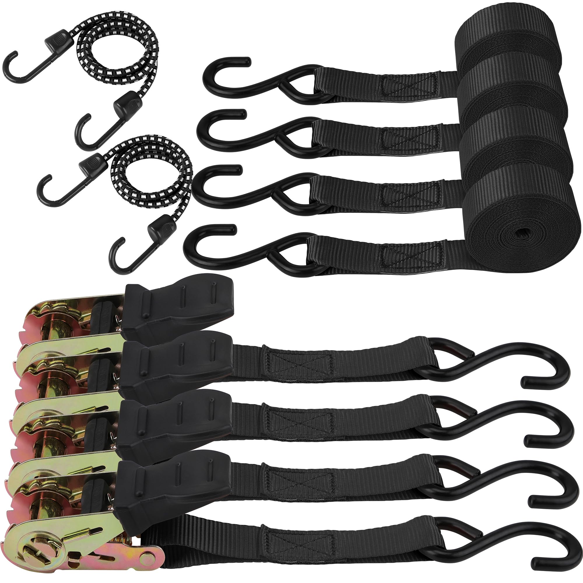 Photo 1 of HORUSDY Ratchet Straps, 2,200 LB Break Strength, 4-Pack 15FT Ratchet Tie Down Straps Set for Motorcycle Straps Tie Downs, Appliances, Lawn Equipment, Cargo Straps for Trucks. (Black)