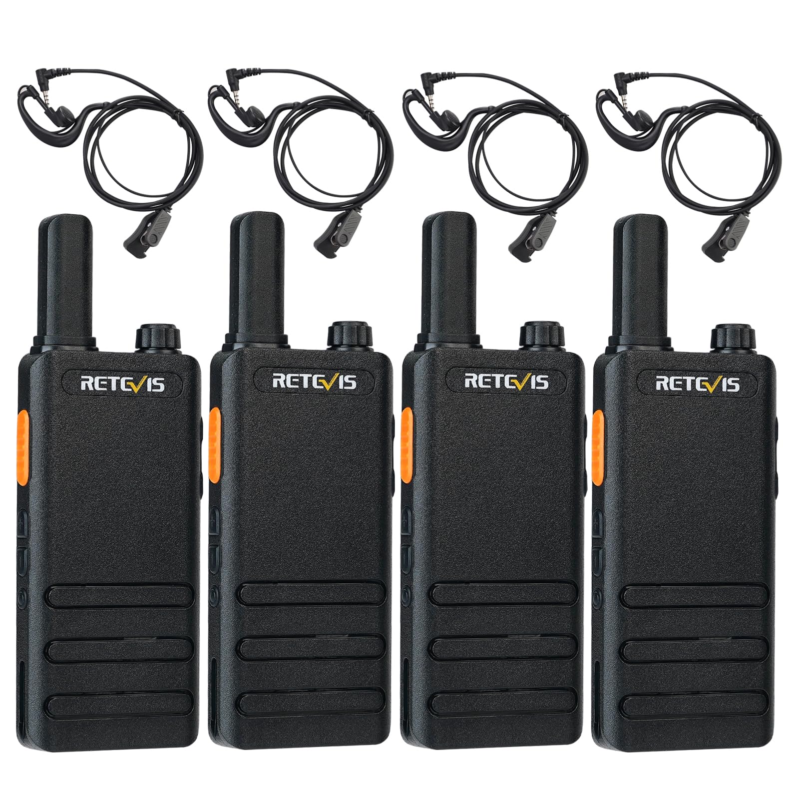 Retevis RT622P Walkie Talkie, Rechargeable 2 Way Radio,15mm Ultra-Thin, 1620mAh Battery,USB-C, Emergency Alarm, Professional Walkie Takies 4 Packs with Earpieces for Restaurant, Hotel (4 Pcs, Black)