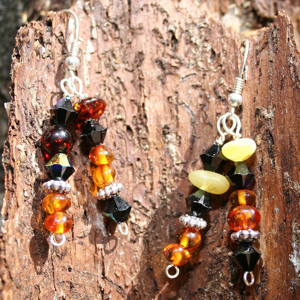 Ornamentales liche nevera ámbar de pendientes en color negro ...