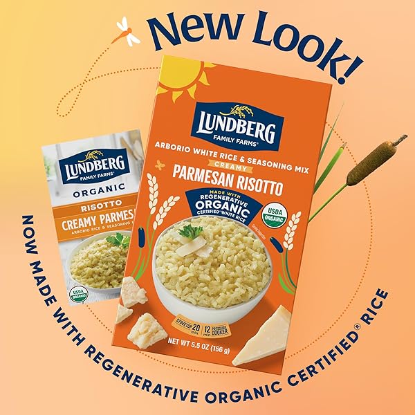 LUNDBERG ORGANIC CREAMY PARMESAN RISOTTO SEASONED RICE – REGENERATIVE ORGANIC CERTIFIED ARBORIO RICE & SEASONING MIX, GLUTEN FREE, 5.5 OUNCE BOX
