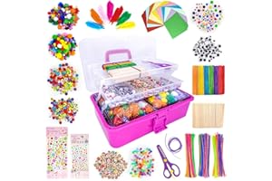 kortes 1405 Pcs Art and Craft Supplies for Kids, Toddler DIY Craft Art Supply Set Included Pipe Cleaners, Pom Poms, Feather, Folding Storage Box - All in One for Craft DIY Art Supplies, Rose Red