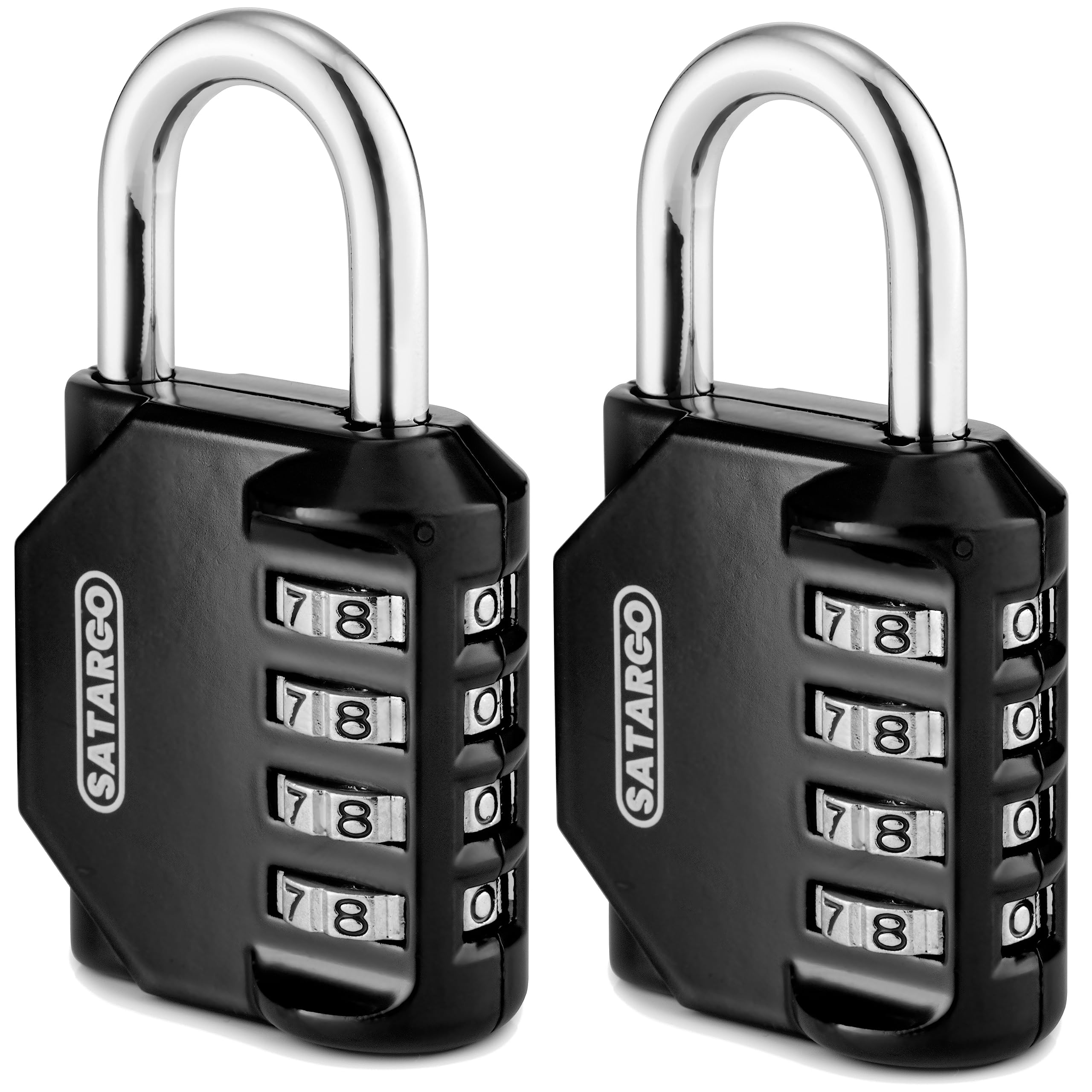 Satargo 4 Digit Combination Padlock for Gym Locker - Indoor and Outdoor Weatherproof Padlock with Code - Cut Resistant Digital School Locker Padlock (Black, 2 Pack)