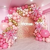 HKYOOD 172Pcs Pink Balloon Garland Arch Kit - Pink Party Decorations with Pastel Macaron Pink White Gold and Starburst Foil Balloons for Birthday Baby Bridal Shower Wedding Valentine's Decorations