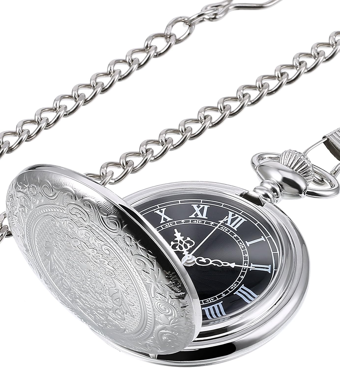 Montre De Poche Vintage HALUKAKAH – Gravure Main, Chaîne Incluse, Style Steampunk Ou Costume
