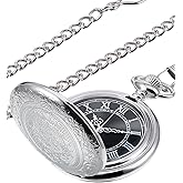 Men's Quartz Pocket Watch with Black Dial and Chain