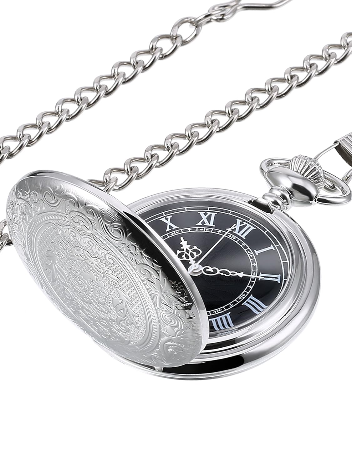Buy Hicarer Quartz Pocket Watch for Men with Black Dial and Chain