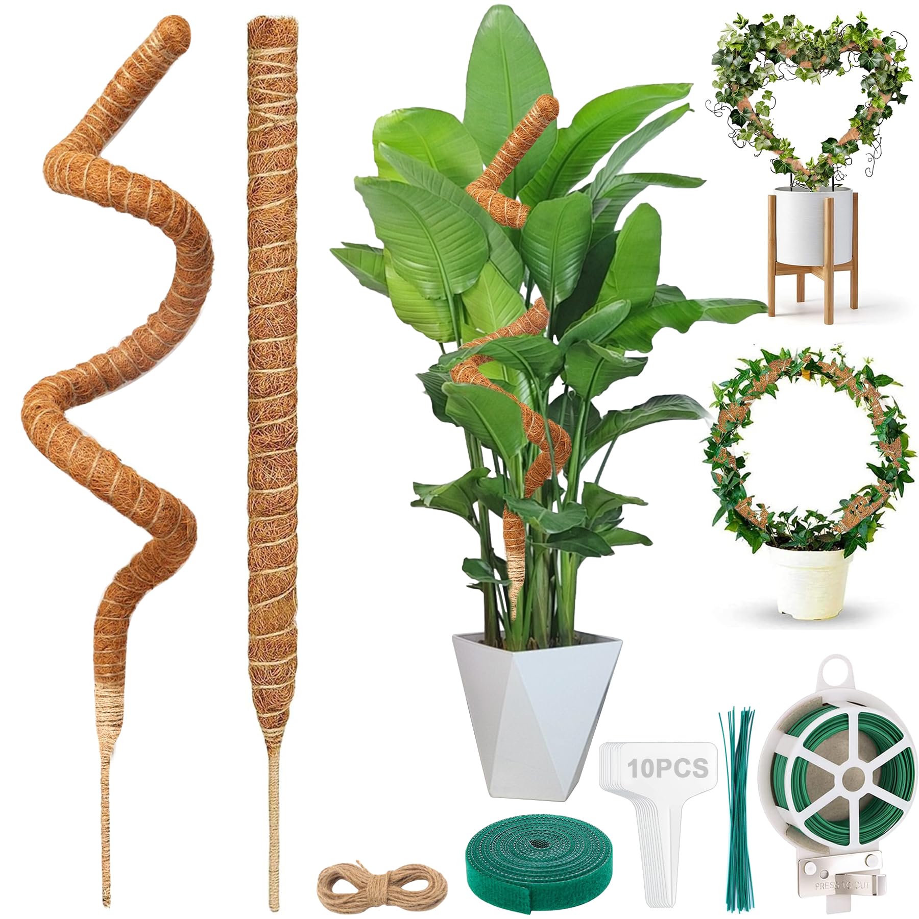 YeahBoom Pack of 2 Moss Sticks, 160 cm Coconut Plant Support, 7 mm Wide Pole Coconut Plants Support Plants Supports, Folding Plant Supports for Plants