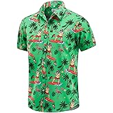 EUOW Men's Hawaiian Shirt Short Sleeve Printed Button Down Summer Beach Dress Shirts