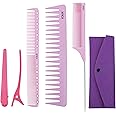 xnicx 6pcs Pink Professional Hair Combs Set - Carbon Fiber Barber Combs with Wide Tooth, Rat Tail for Parting, Teasing, and Styling Hair for Women and Men