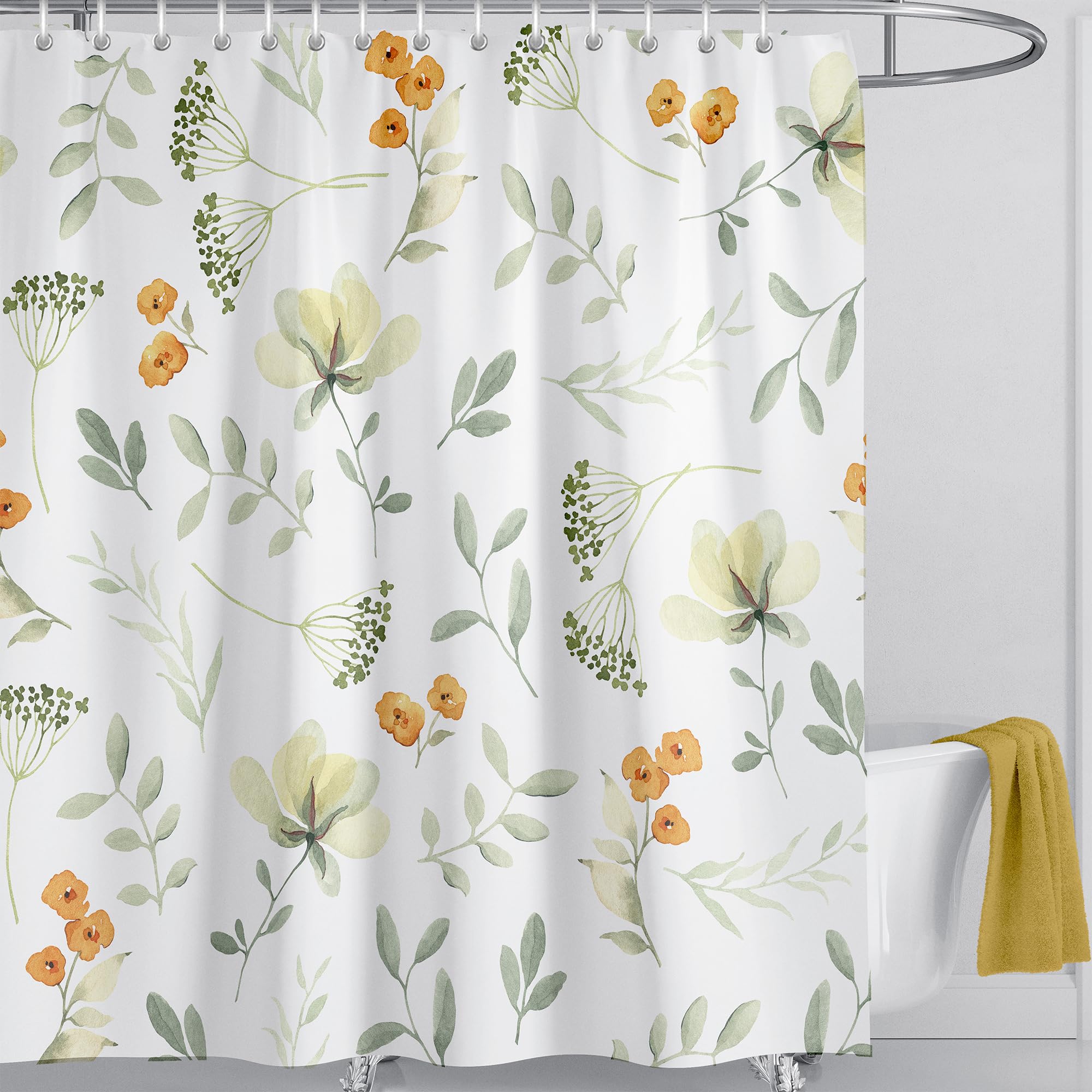 LIVETTY Shower Curtain Floral Shower Curtain Waterproof Curtains for Bathroom 180cm × 180cm Quick-Drying Kitchen Curtains Machine Washable with 12 Hooks-Multi-Color — image 1