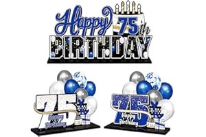 LINGTEER Happy 75th Birthday Blue Acrylic Table Topper Centerpieces Set - Cheers to 75 Years Old Birthday 75th Bday Party Gift Decorations.