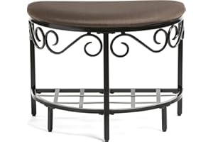 Mango Steam Shoe Bench - Texture Woven Fabric Top and Durable Steel Legs (Brown, Round)